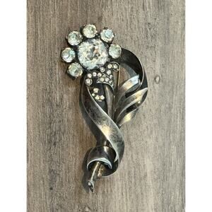 Vintage Mazer Sterling Silver Rhinestone Flower Brooch 3” 30’s - 40s’ WWII 34 gr